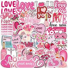50 Cartoon Pink Valentine's Day Themed Stickers Cute Fresh Decorative Suitcase Guitar Helmet Waterproof Stickers, Halloween, Back To School Label Processing Stickers
