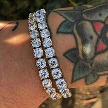 1 件男士嘻哈全水钻项链，方形立方氧化锆水钻颈链，奢华珠宝，父亲节完美礼物