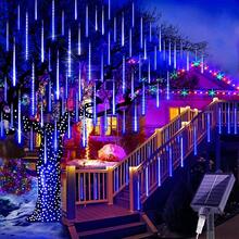 Solar Christmas Meteor Shower Lights, 8-Tube (30/45CM) White LED Solar Christmas String Lights (Outdoor Waterproof), For Tree/Patio/Garden/Wedding/Party Decor Home Decor Christmas Decorations Room Decor Winter
