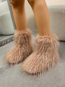 1 Paar Oversize 36-43 Batik Weihnachten einfarbig Y2K Party Punk Mode süße Kunstfell Patchwork Kunstfell gefütterte Overknee Stiefel, warm für Zuhause, Feiertage, Party im Winter