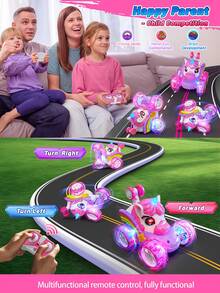 Coche teledirigido de 4 ruedas motrices con luces LED que da vueltas de 360°, coche eléctrico de juguete de 2.4GHz, regalo para niñas de 3 a 6 años