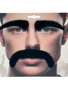 1 Set Men's Fake Mustache And Eyebrows Card Individually Packaged, Self-Adhesive Fake Mustache And Eyebrows, Suitable For Halloween Parties, Halloween Costumes, Role-Playing, Holiday Parties, Cosplay Props