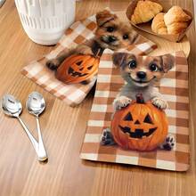 1 Set/2 Stück/100 Stück süße Welpen mit Kürbis Halloween Muster Küchentücher und Geschirrtücher, geeignet für Inneneinrichtung in Restaurants, Küchen und Bädern, Party Dekoration, Festivalgeschenke, als Geschenk