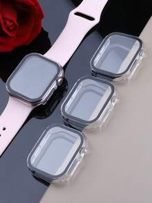 3件組適用於Apple Watch 40mm 41mm 42mm 44mm 45mm 46mm 硬PC鋼化玻璃二合一保護殼，防摔防刮全邊緣保護蓋，適合 Ultra SE Series 11 10 9 8 7 6 5 4，中性觸控靈敏智慧手錶保護殼，3色組 - 透明+透明+透明 - 查看 8