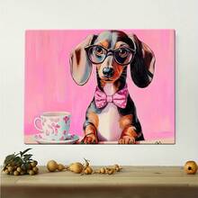 Arte de Pared Vintage Art Deco con Dachshund - Perro Caprichoso con Gafas y Corbata en Fondo Rosa, Decoración para Sala, Dormitorio u Oficina - Lienzo Enmarcado Premium, Impresión de Alta Calidad, Diseño Clásico, Ideal para Amantes de Mascotas - Negro - Ver 2