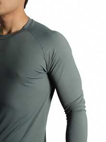 Men's Second Skin Thermal Polyamide Long Sleeve Anti-Odor UV50+ Protection Raglan Gym Training Running T-Shirt - Xám - Xem 4