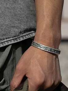 1 件复古编织线手链金属袖口手镯，男女通用嘻哈手链，适合送礼、派对和日常佩戴