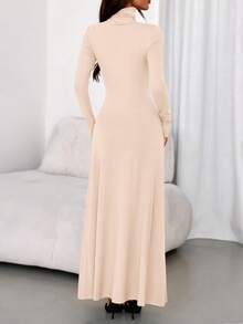 Women's Dress Fall Long-Sleeved Turtleneck Stylish Slim-Fit Knitted Maxi Dress Wedding Guest Party Casual Wear - 杏色 - 查看 2