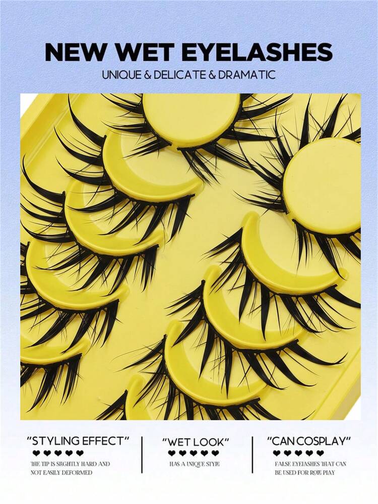 6/7 pár nedves rókaszem anime műszempilla, cosplay szempillák, vastag, göndör, nedves szempillák, sminkeszközök - Fekete - View 4