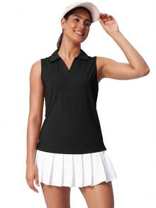 Women's Sleeveless Golf Shirts UPF 50+ Quickly Dry Tennis Polo Lightweight Sports Athletic Tank Tops - màu đen - Xem 2