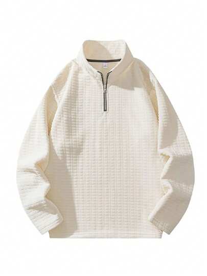 2025秋季新款玉米纹理立领半拉链宽松休闲户外男士卫衣