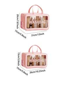 Dry And Wet Separated Double Layer High-Quality Portable Travel Organizer Bag, Waterproof Cosmetic Bag, Swim & Gym Sports Bag, Toiletry Bag, Available In Multiple Colors: Black/White/Blue/Pink,For Holiday Beach, Bathroom Collection, Bedroom Collection, Large Capacity - Pink - View 14