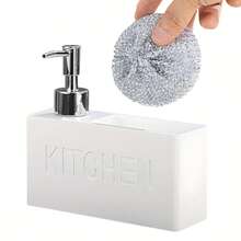 多功能皂液器，带海绵架的台面乳液瓶，浴室液体皂液器，实用水槽可再填充空瓶，浴室配件 9.47 盎司树脂厨房和浴室皂液器，内置清洁刷和储物盒 - 不含邻苯二甲酸盐，独立式设计，无需电力即可清洁餐具、台面和手 - 黑色 - 查看 2