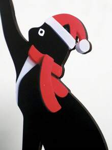 1 Stück Weihnachts-Schwarze-Katze Türdekoration, Weihnachtsmann Mütze Schal Schneeflocken Muster, Feiertags Türrahmen Dekoration, Haustier-Themen Feiertags Dekoration, Einzigartige Winter Heim Dekoration, Weihnachtsdekoration, Zimmer Dekoration - Verschiedenfarbig - Übersicht 8