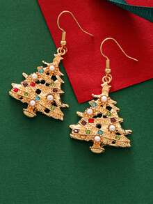 2pcs Minimalist Small Tree Earrings, Elegant Holiday Style With Pearl & Rhinestone, Unique Gift Suitable For Daily Wear, Holiday, Travel, Beach Outfit, Perfect Gift For Her, Wife Or Friend, Christmas, Valentine's Day, Mother's Day, New Year Jewelry | Graceful Accessory