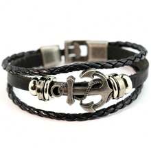 Wish Fashion Anchor Leather Bracelet European And American Handwoven Multi-Layer Men's Hand Rope Retro Bracelet - Brown - View 6