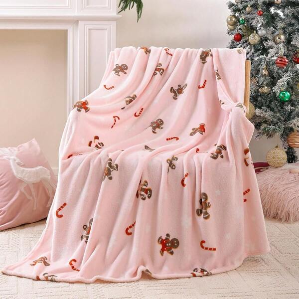 1pc Flannel Blanket Throw Blanket With Christmas Element Design, Featuring Santa Claus, Snowman, Gingerbread Man And Elk Designs, Super Soft, Warm And Comfortable Sofa Bed Blanket, Can Be Used As Air Conditioning Blanket And Cooling Blanket, Ideal Gift For Christmas To Give To Family And Friends, Creative Home Decoration With Interesting Patterns