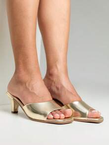Women's Sandals With Thin Heels And Medium Heels, Social Clogs, Fashion Blogger - 金色 - 查看 3