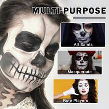 QIUFSSE Black And White Face Body Paint With Brushes Halloween Face Paint Makeup Kit Oil Based Face Painting Kit ForHalloween SFX Makeup Cosplay Skull Clown Art Theater - Sơn mặt hộp mềm đen trắng - Xem 5