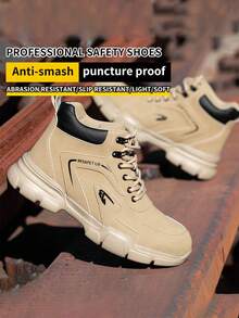 男士轻便钢头工装靴，防滑EVA鞋底徒步靴，耐用皮革高帮安全靴，适合女性、建筑工人、仓库工人、园丁、户外工作者以及作为礼物。适用于建筑工作和日常穿着的男士工作训练靴，锻造车间户外工作钢头靴，户外徒步登山鞋。