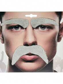 1 Set Men's Fake Mustache And Eyebrows Card Individually Packaged, Self-Adhesive Fake Mustache And Eyebrows, Suitable For Halloween Parties, Halloween Costumes, Role-Playing, Holiday Parties, Cosplay Props