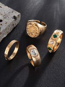 1pc/3pcs/4pcs Fashionable Y2K Retro Minimalist Starry Rhinestone Unisex Asymmetrical Couple Rings Set, Gift For Holiday Party, Vacation, Date, Everyday Wear