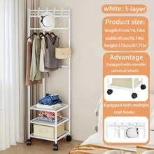 Cârlig triunghiular cu roți și suport, suport pentru haine, suport pentru haine, echipat cu cârlige retractabile pentru colț, cadru negru lung tridimensional, potrivit pentru intrări, camere de zi, băi și depozitare pentru călătorii - ușor de asamblat, economisește spațiu interior, stil modern și simplu, rezistent la praf și stabil, aspect modern și elegant, structură robustă și durabilă.