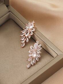 1 Pair Luxury Floral Cubic Pendant Earrings, Bridal Wedding Jewelry Gift For Girlfriend - Rose Gold - View 4