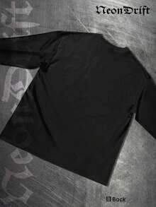 NeonDrift Halloween, Christmas, Thanksgiving Gifts: Men's Long-Sleeve T-Shirt, 250g Cotton Graphic T-Shirt, Men's Fashionable Hip-Hop Style - Long-Sleeve T-Shirt, Funny Vintage Shirt, Regular Fit, Street Style, Digital Printing, Ideal Gift - 黑色 - 查看 3