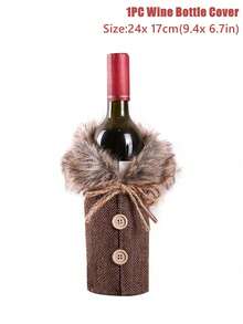 1 pieza Decoraciones navideñas, Funda para botella de vino Feliz Navidad, Funda de botella de vino de tela de lino, Bolsa para botella de vino con cuello de piel, Diseño de disfraz con tema navideño para botella de champán, Decoración de fiesta con tema navideño, Regalos de Navidad, Adecuado para decoración del hogar, decoración de restaurantes, decoración de fiestas, decoración de estilo rústico, Regalos de Año Nuevo 2026