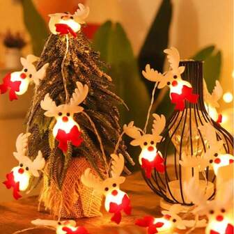 1pc LED Plush Snowman Light String, Cute Cartoon Santa Claus & Reindeer, Holiday Atmosphere Decoration Lights