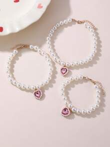 1pc Cute Princess Style Cat/Dog Pet Necklace With Heart Pendant, Beaded Pet Necklace