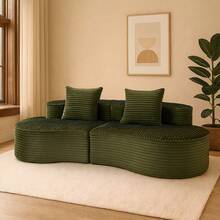 Modern Corduroy Sofa Couch For Living Room – Plush Comfy Seating For Relaxing, Reading & Family Gatherings - 綠色 - 查看 3