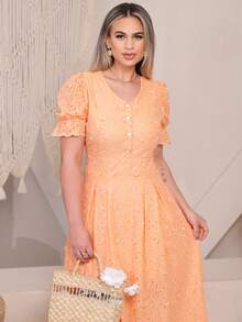 Elegant Women's Dress Simple Embroidery Button Women's All - 3D鮭魚 - 查看 3