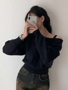 女士韩版单肩带蝙蝠袖宽松休闲毛衣