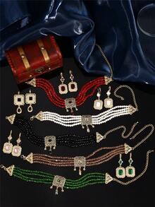 1 套手工摩洛哥风格珠宝套装 - 项链和耳环，镶嵌水钻，适合新娘、婚礼、派对、节日 - 彩色 - 查看 8