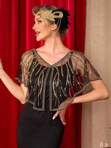 Women's 1920s Aesthetic Floral Embroidered Sequin Shawl Cape For Party And Evening - Multicolor - View 12
