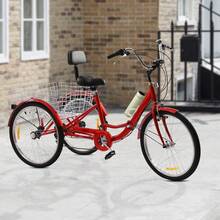 24 Zoll Erwachsene Dreiräder Fahrrad, 7 Geschwindigkeit Falten Erwachsene Trikes, Dreiräder, Kohlenstoffstahl Cruiser Fahrrad mit Korb und verstellbarem Sitz, Picknick Einkaufs Dreiräder für Senioren, Frauen, Männer