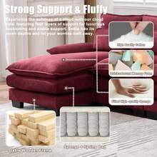 U Shaped Cloud Couch, 110" Chenille Comfy 4 Seat Sectional Couches For Living Room, Modular Sofa Sleeper With Double Chaise & Memory Foam For Apartment - 酒紅色 - 查看 3