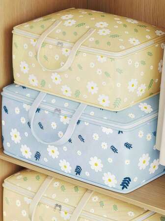 1 st Daisy vikbar klädförvaringsväska, blå och gul finns, fukttät och dammtät säsongskläderförvaringslåda, reseförvaringsväska, vakuumkompressionsförvaringsväska, lätt tvättpåse, bärbar garderobsförvaringsväska, platsbesparande hem, resväska, garderobsförvaringslösning