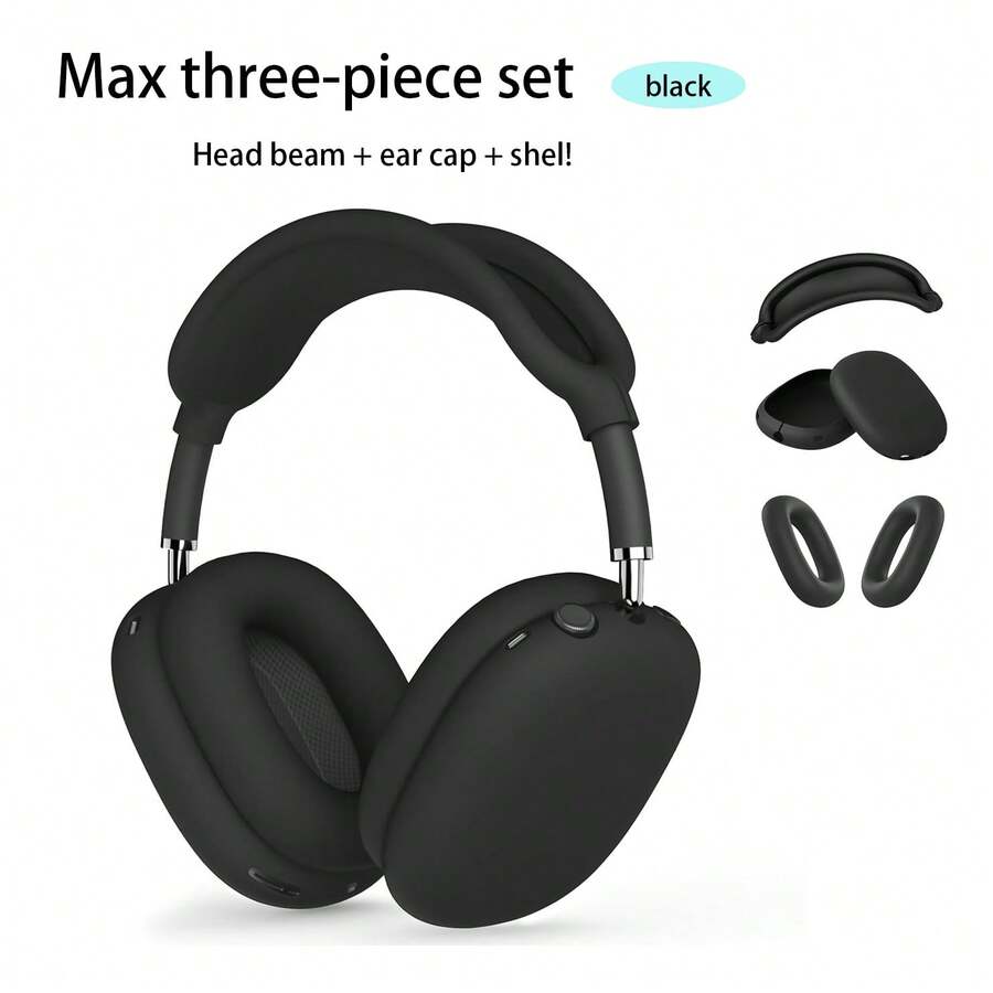 3pcs Apple Max Headphone Protective Case, Black - Black - View 1