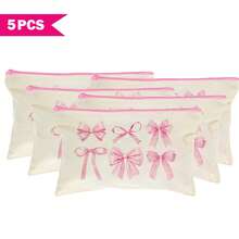 1/5/10/20pcs Cute Bow Pattern Canvas Zipper Bags Set, Y2K Style Bow Decor Jewelry Organizer Bags, Travel Cosmetic Bag, Pencil Case, Party Gift Bag Set, Toiletry Bag, Multipurpose Organizer Pouch Autumn University Essentials Travel Essentials For Holiday Vacation Travel Bag For Women Makeup Bag Makeup Organizer Make Up Bag - Beige - View 23