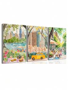 3 pezzi Quadri murali moderni ad acquerello della città di New York, cartellone su tela di New York, decorazione da parete a tema viaggio, pittura paesaggistica del Central Park di New York, opera d'arte murale dei landmark di New York, adatta per camera da letto, soggiorno, ufficio, sala da pranzo, cucina, studio, corridoio, dormitorio, bagno, regalo ideale per amici, opera d'arte da parete, decorazione da parete, decorazione per la casa, decorazione per la stanza, tela artistica da parete, cartellone, opera d'arte incorniciata, opzioni di cornice disponibili - Multicolore - Visualizzare 12