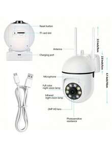 GENAI 2PC 1080P HD Outdoor Camera, PTZ With Cloud And TF Card Storage, Motion Detection And Night Vision, Home Entrance Monitoring, Garden Surveillance, Ideal Gift For Home - 彩色 - 查看 10