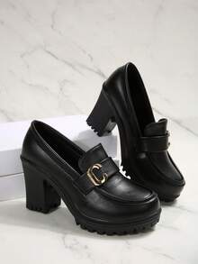 Women's Classic Thick Heel High Heels, Chunky Heel Pumps, Comfortable Work Shoes, Spring/Summer 2025 - 黑色(C扣) - 查看 4