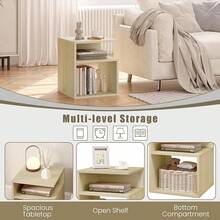 Nachttisch Weiß, Beistelltisch mit 2 offene Fächer, 35x41,5x35 cm, Nachtkommode Nachtschrank für Boxspringbett, Platzsparender Nachttisch für Wohnzimmer Schlafzimmer, 0002CTG