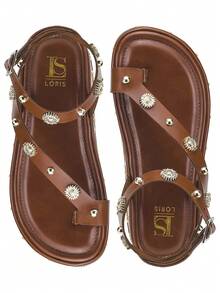 Loris Shoes Oficial Comfortable Flat Sandal With Spike Buckle 053-032 - 駝色 - 查看 6