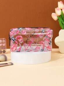 1piece Cute PVC Makeup Bag Cosmetic Pattern Square Waterproof Clear Cosmetic Bag Fashionable Clutch Pouch Wallet Small Items Storage Bag For Key, Earphone, Coin, Lipstick, Lip Oil, Card, Girls'Accessories College Vacation Cruise Summer Holiday Essentials Organizer Bag With Zipper Women's Makeup Storage Bag Travel Essentials Makeup Organizer Travel Bag For Women