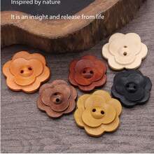 10pcs 3D Flower Shaped High-End Wooden Decorative Buttons Can Be Used For Clothing Buttons Such As Coats, Sweaters, Knitwear, Windbreakers, Jackets, Etc. They Have A Strong Sense Of Three Dimensionality And Can Also Be Used For DIY Handmade Decorations, With A Variety Of Colors And Sizes. - Multicolor - View 9
