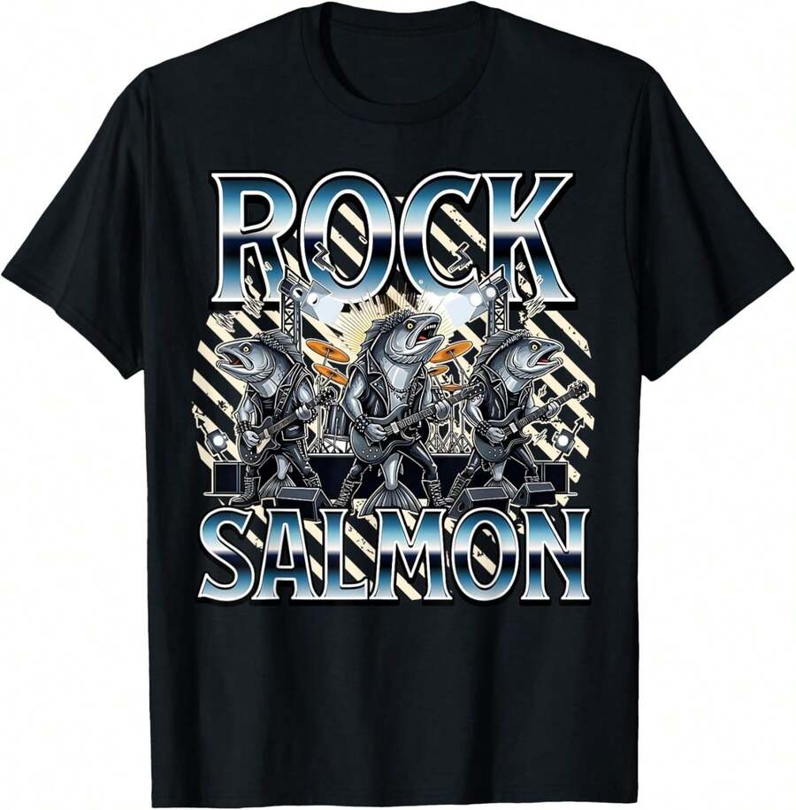 'Rock Salmon' Band S Rock Fish Music Joke T-Shirt - Black - View 1
